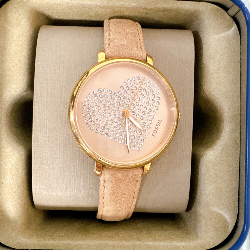 Fossil ES4376 Jacqueline Rose Gold Ladies Watch, Pink Leather 35mm